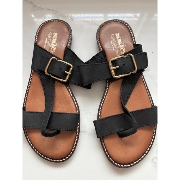 Coach and Four Black Leather Strap Sandals Gold Buckle Made in Italy Size 6‎ - Picture 2 of 5